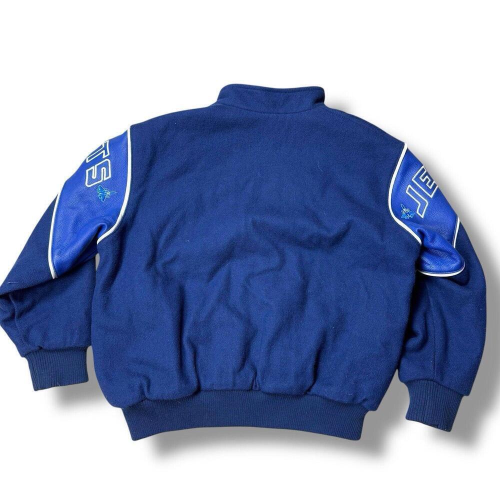 VTG 90s Mississauga Jets Varsity Jacket Wool Leather Trim Canada Made Youth XXL - Picture 2 of 10